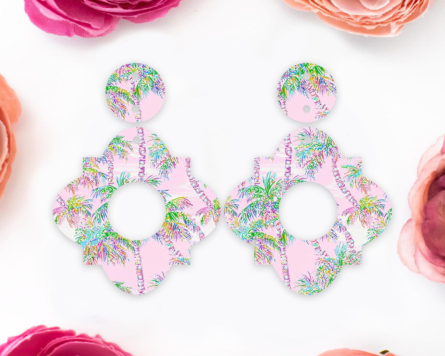 Pastel Palm Tree Geometric Earrings Blanks