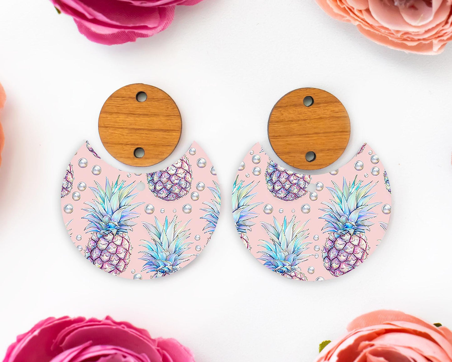Pastel Pineapple Circle Drop Earrings Blanks
