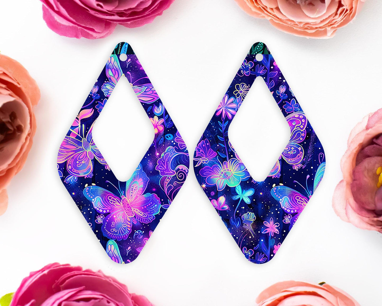 Neon Butterfly Diamond Teardrop Earrings Blanks