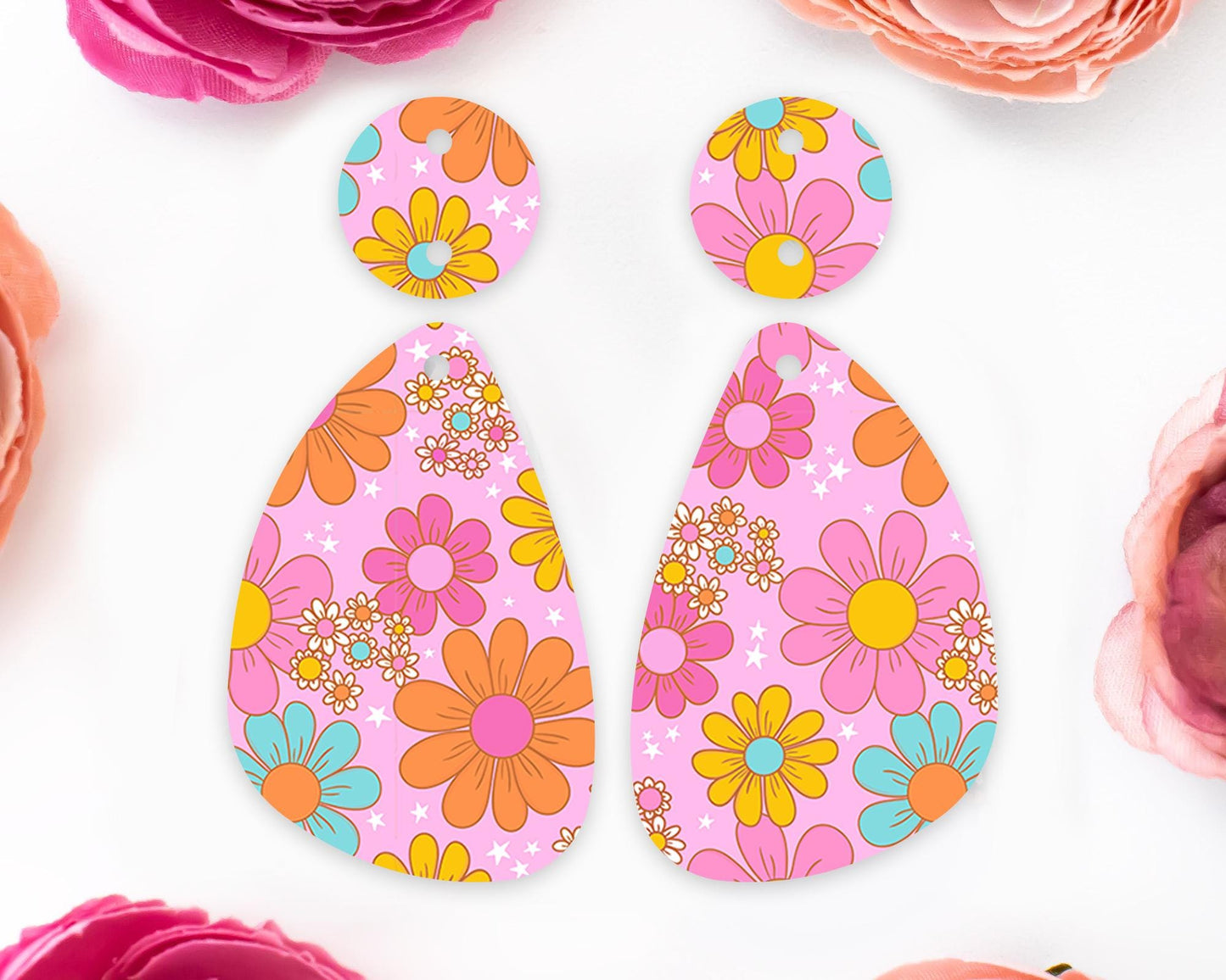 Retro Flowers Teardrop Earrings Blanks