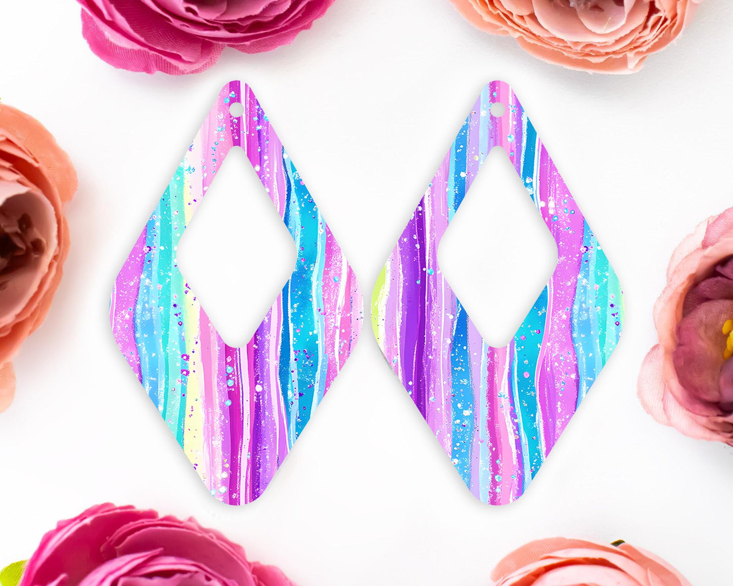 Pastel Stripes Diamond Teardrop Earrings Blanks