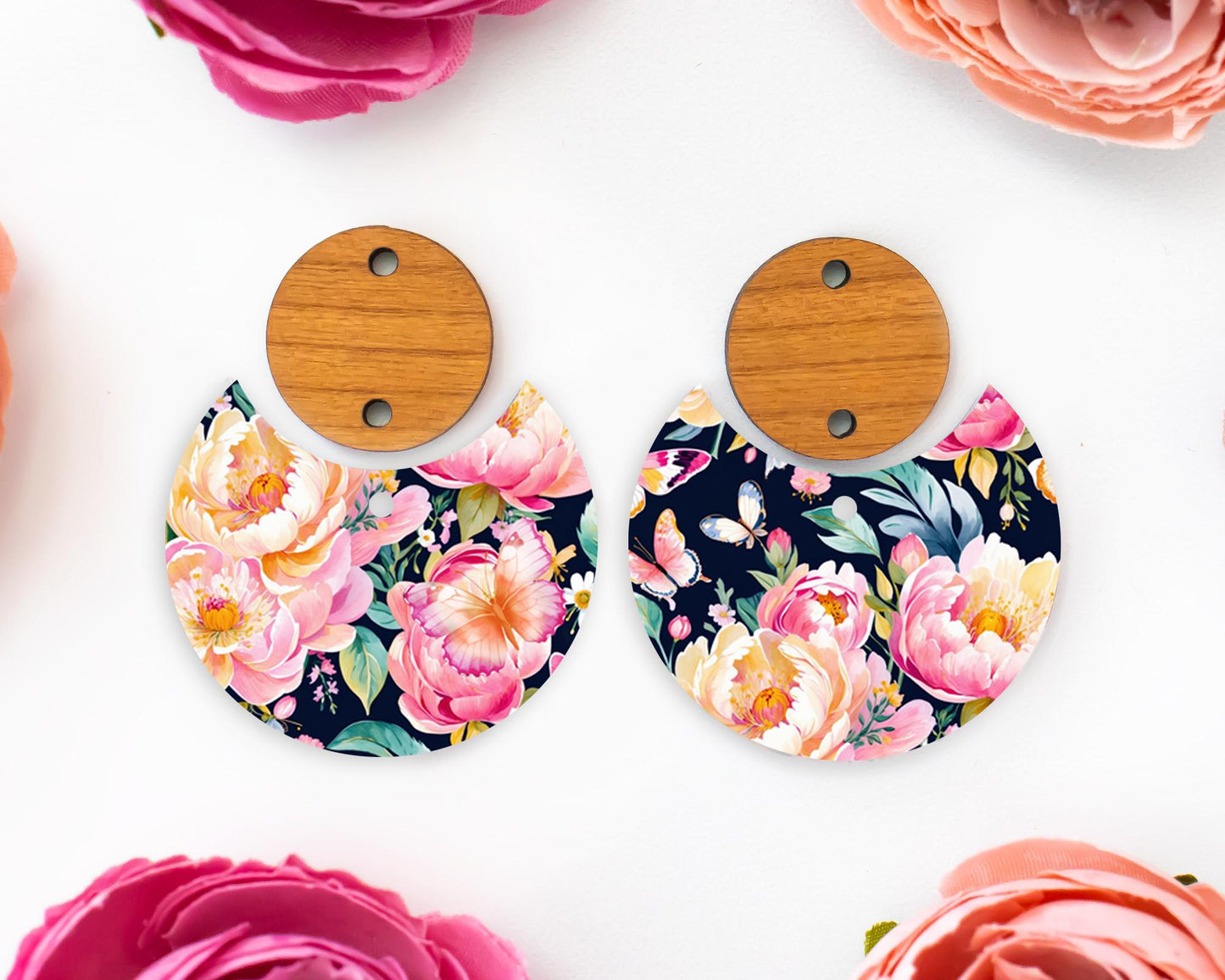 Watercolor Flowers Circle Drop Earrings Blanks