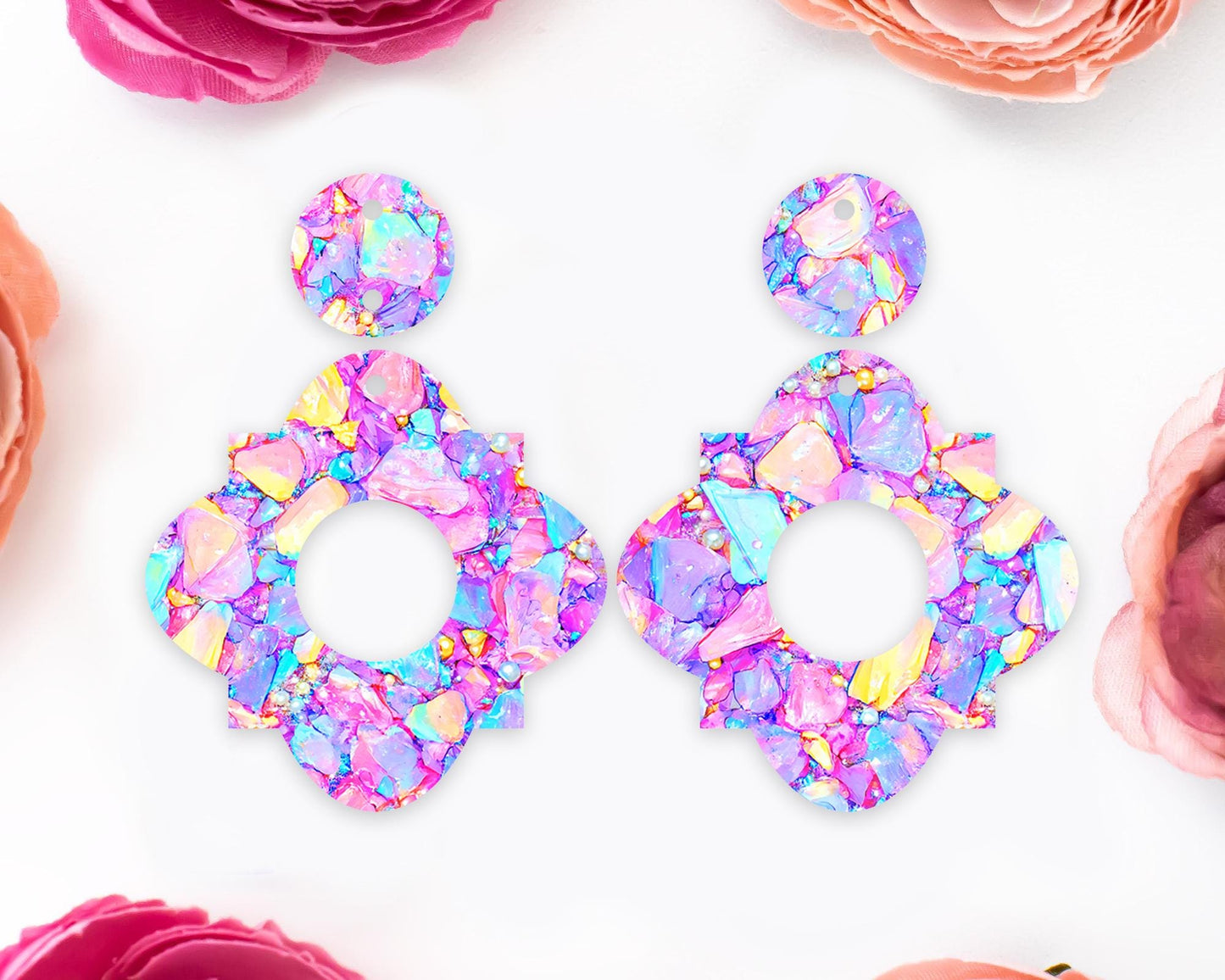 Pastel Confetti Stones Geometric Earrings Blanks