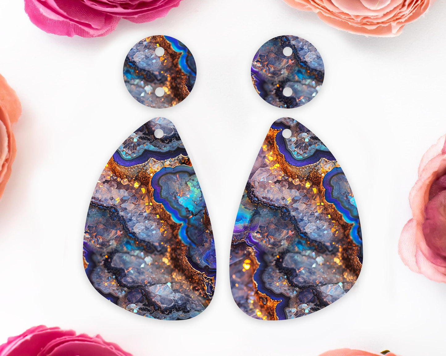 Geode Pattern Teardrop Earrings Blanks