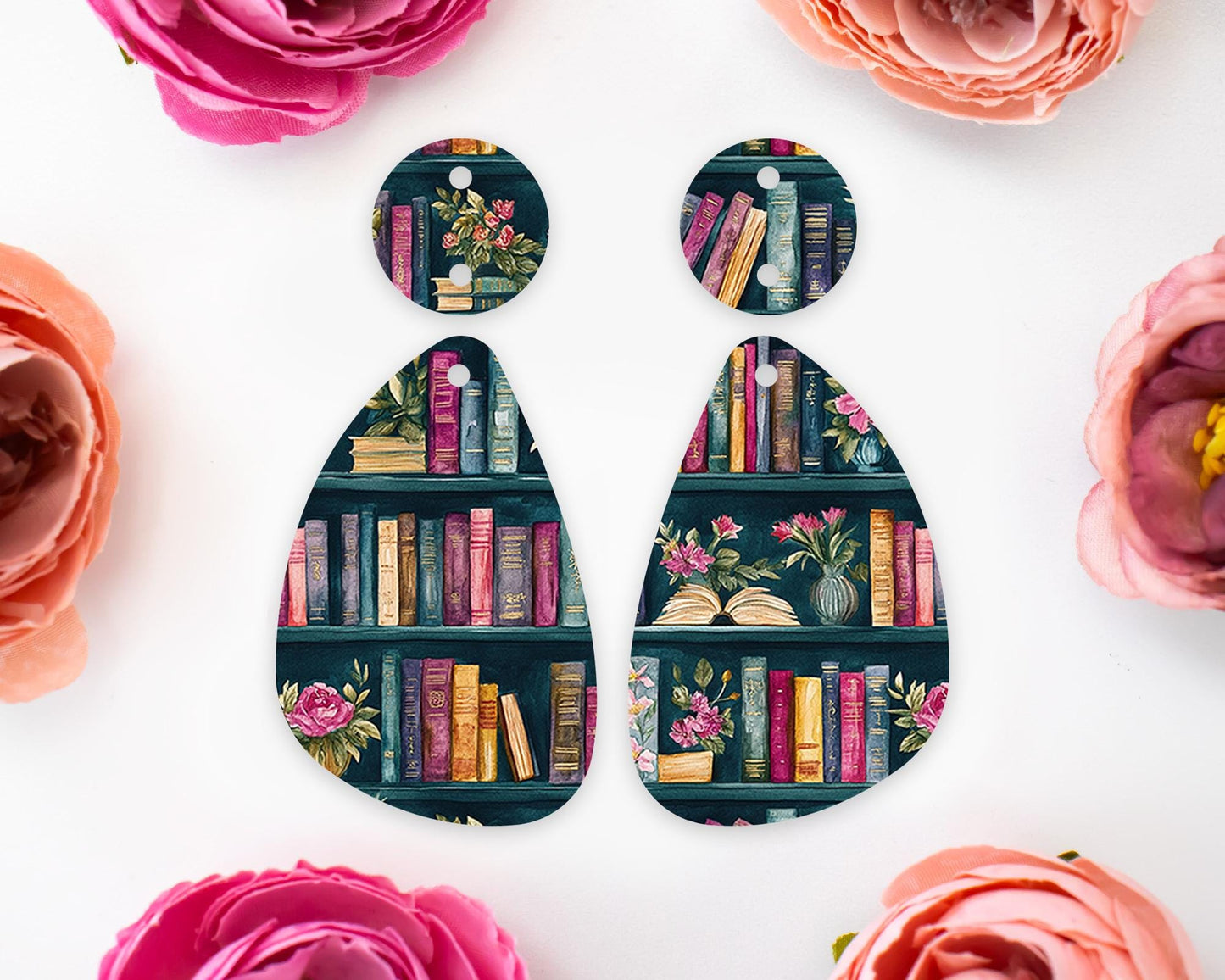 Books Pattern Teardrop Earring Blanks
