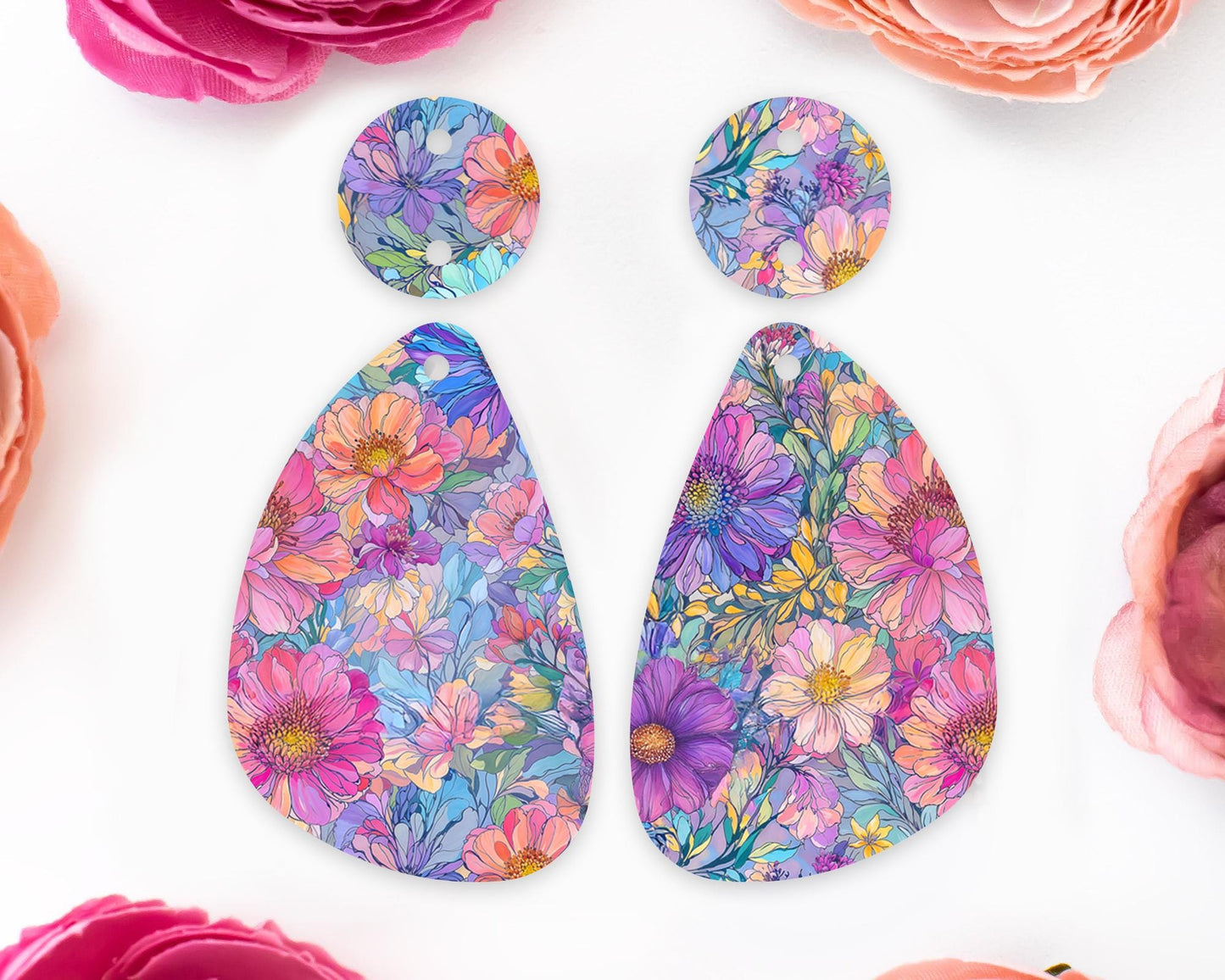 Pastel Watercolor Flowers Teardrop Earrings Blanks