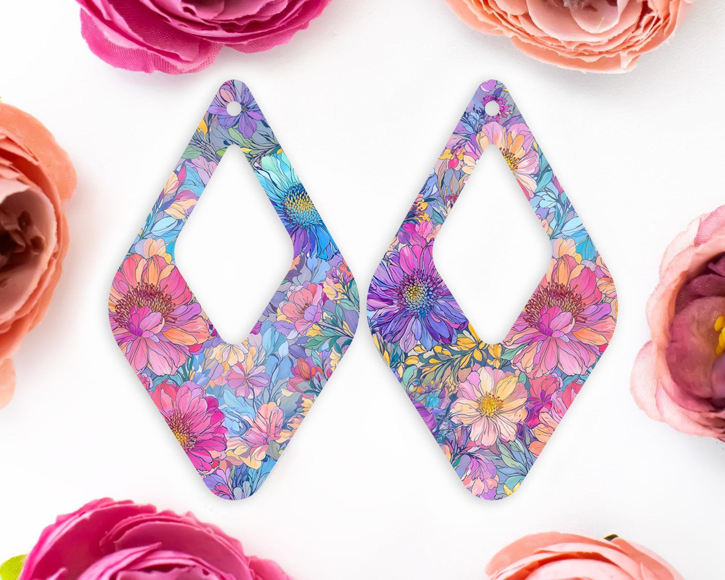 Pastel Watercolor Flowers Teardrop Earrings Blanks