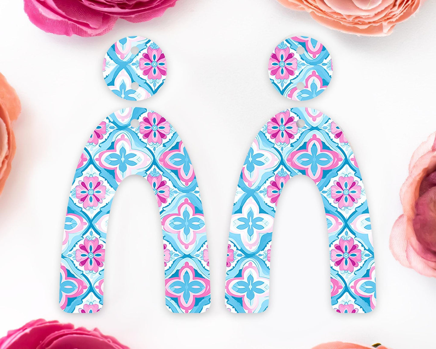 Italian Blue Tile Arch Earrings Blanks