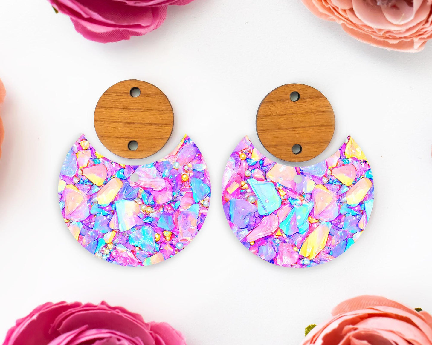 Pastel Confetti Stones Circle Drop Earrings Blanks