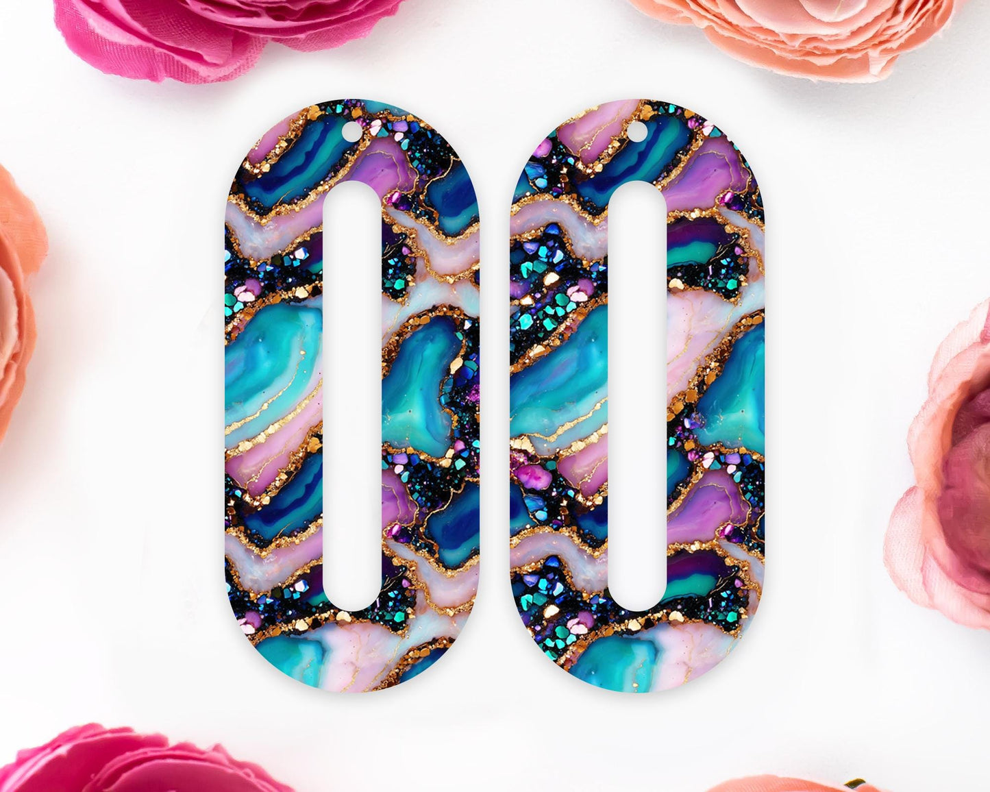 Agate Pattern Elongated Oval Earrings Blanks