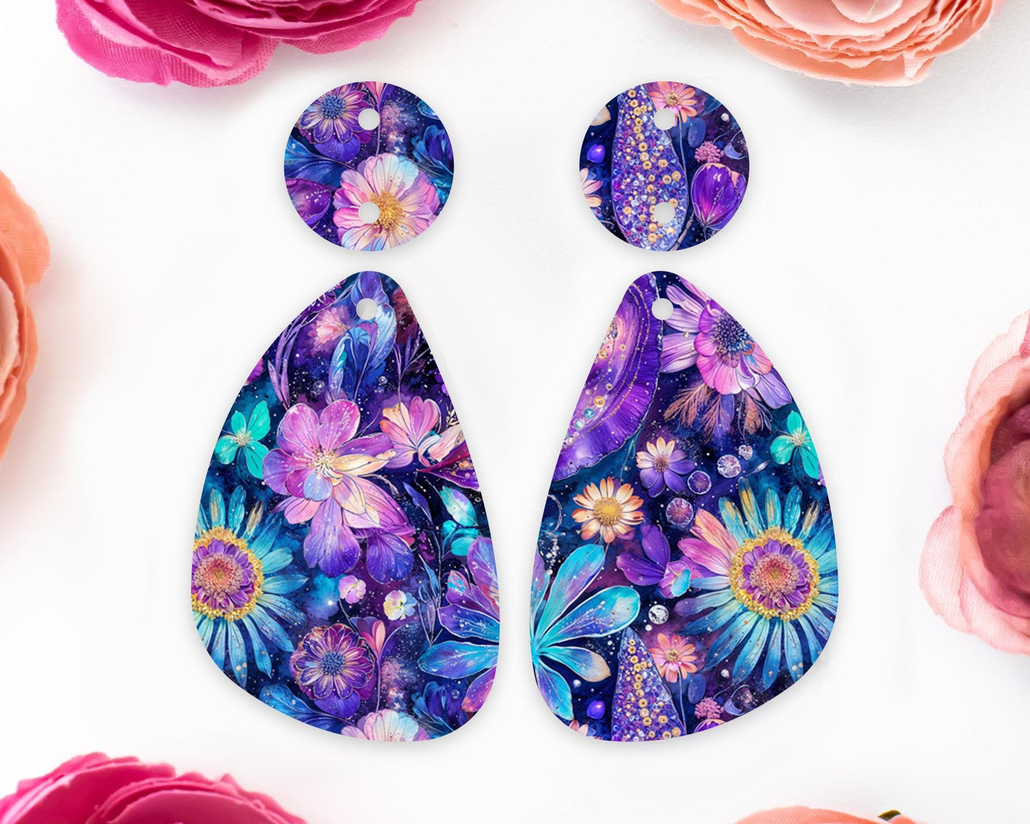 Whimsical Paisley Flowers Teardrop Earrings Blanks