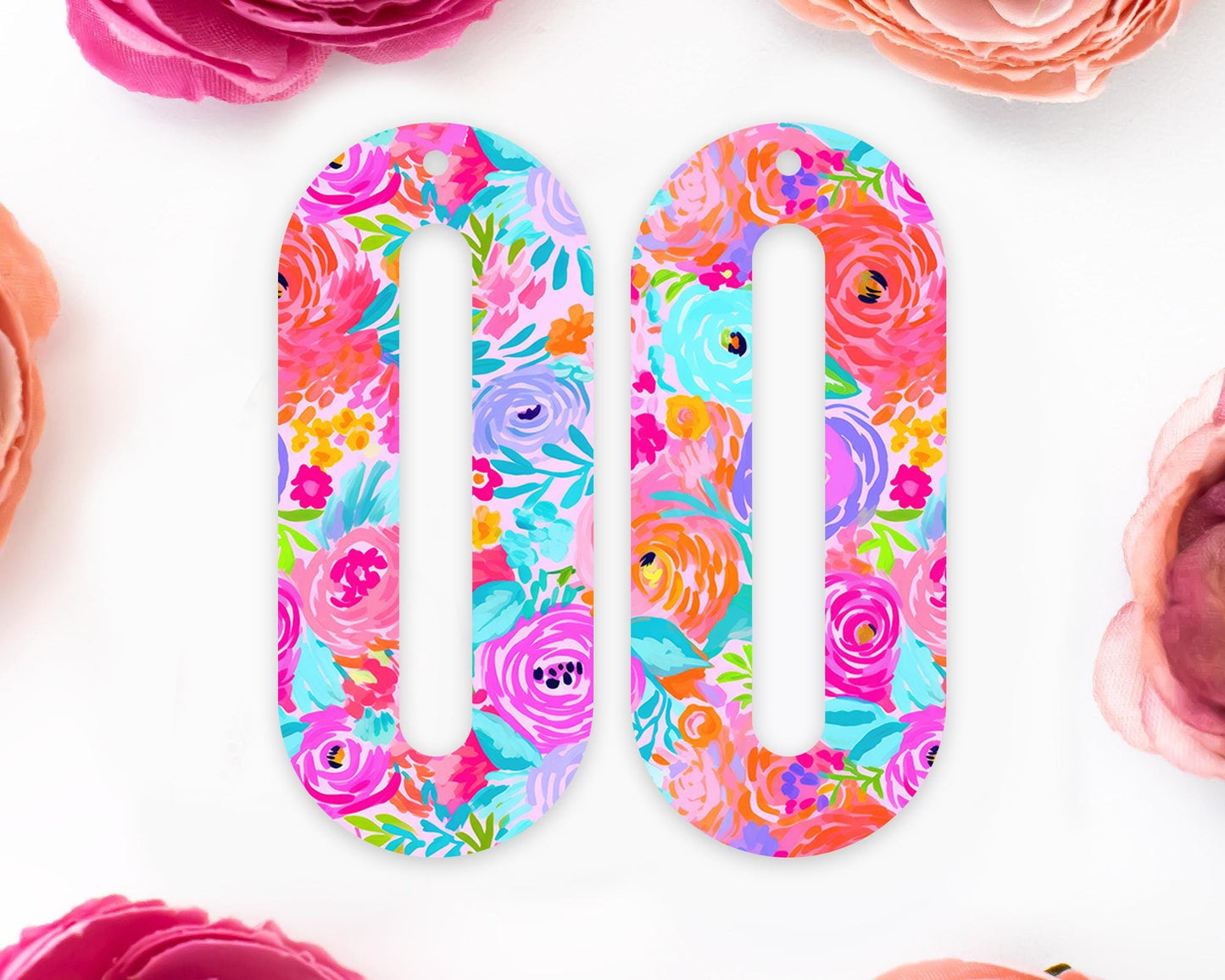 Preppy Flowers Elongated Oval Earrings Blanks