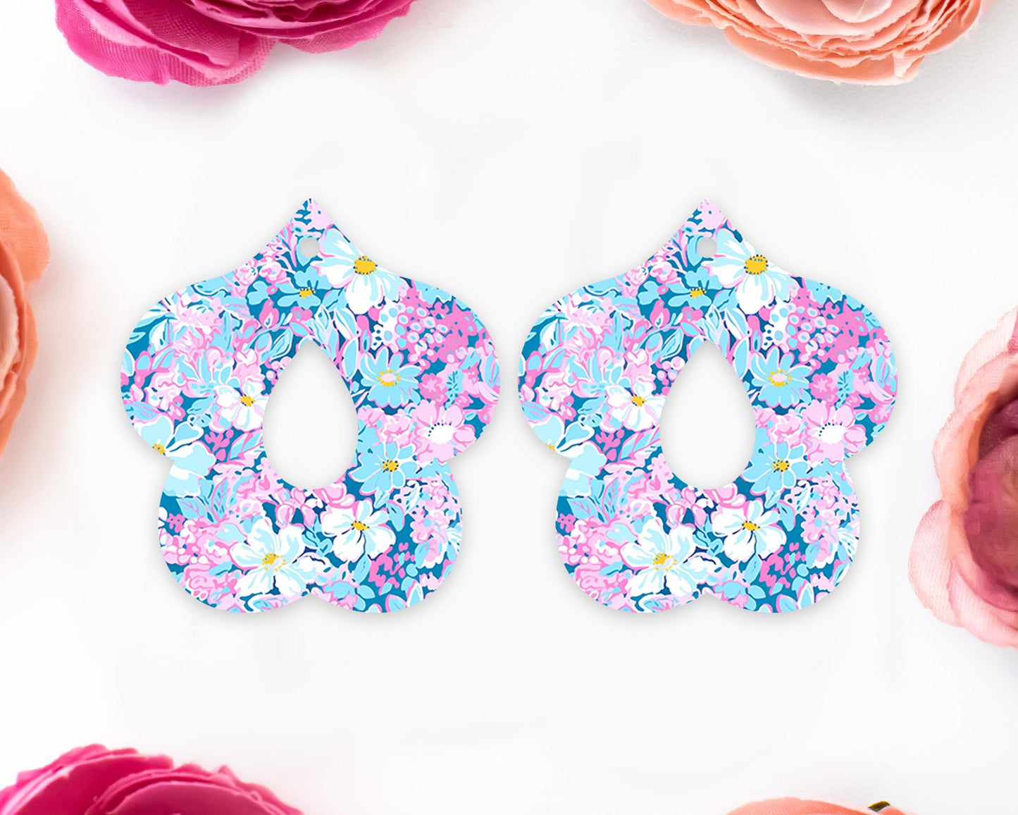 Blue & Pink Petal Teardrop Earrings Blanks