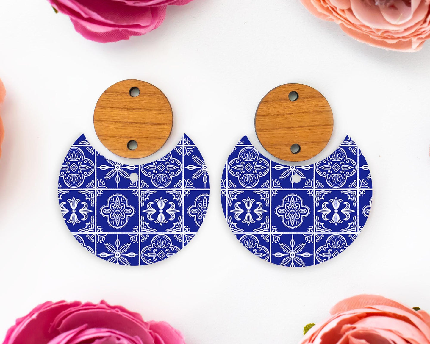 Blue Tile Circle Drop Earrings Blanks