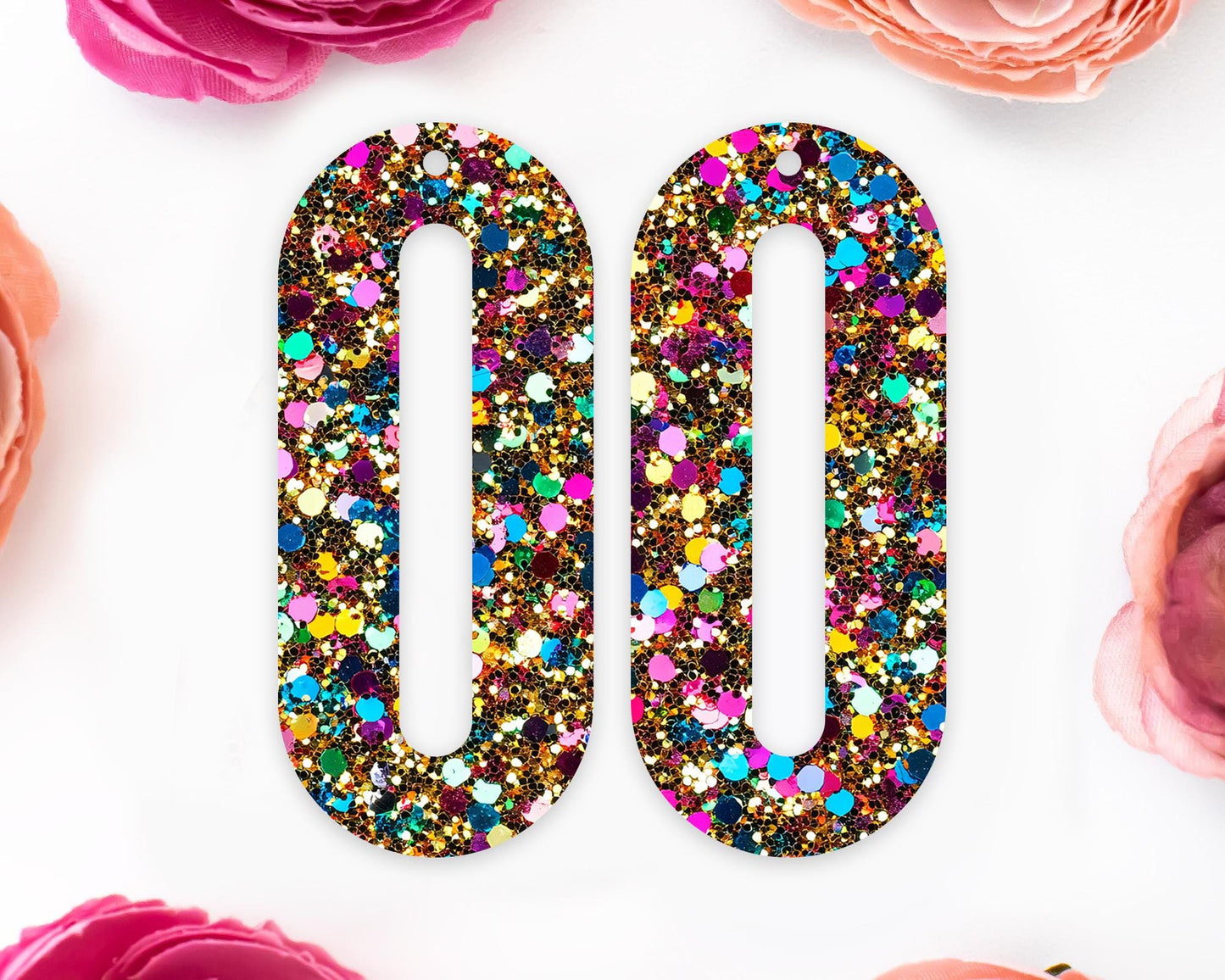 Faux Gold Sequin Elongated Oval Earrings Blanks