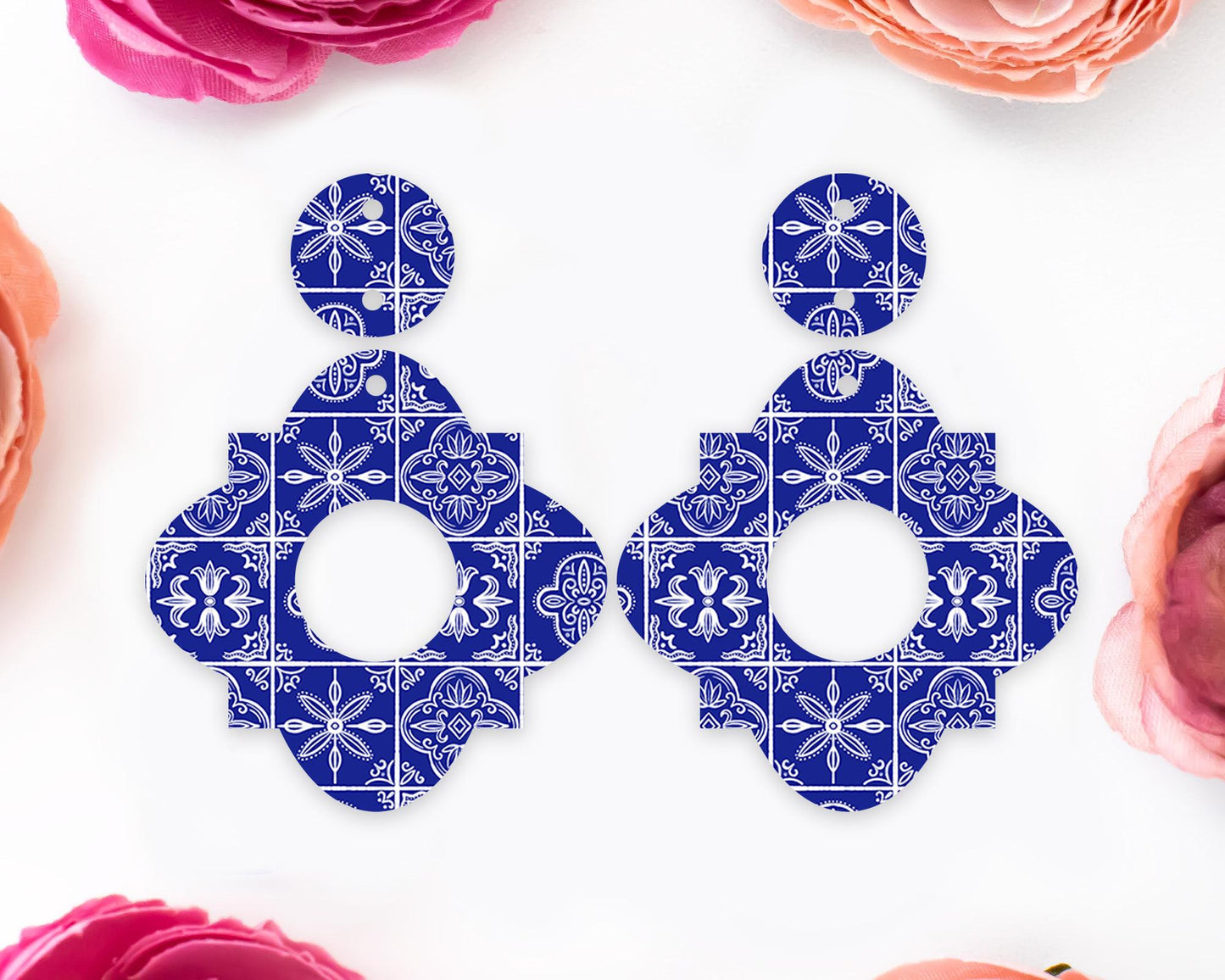 Blue Tile Geometric Earrings Blanks