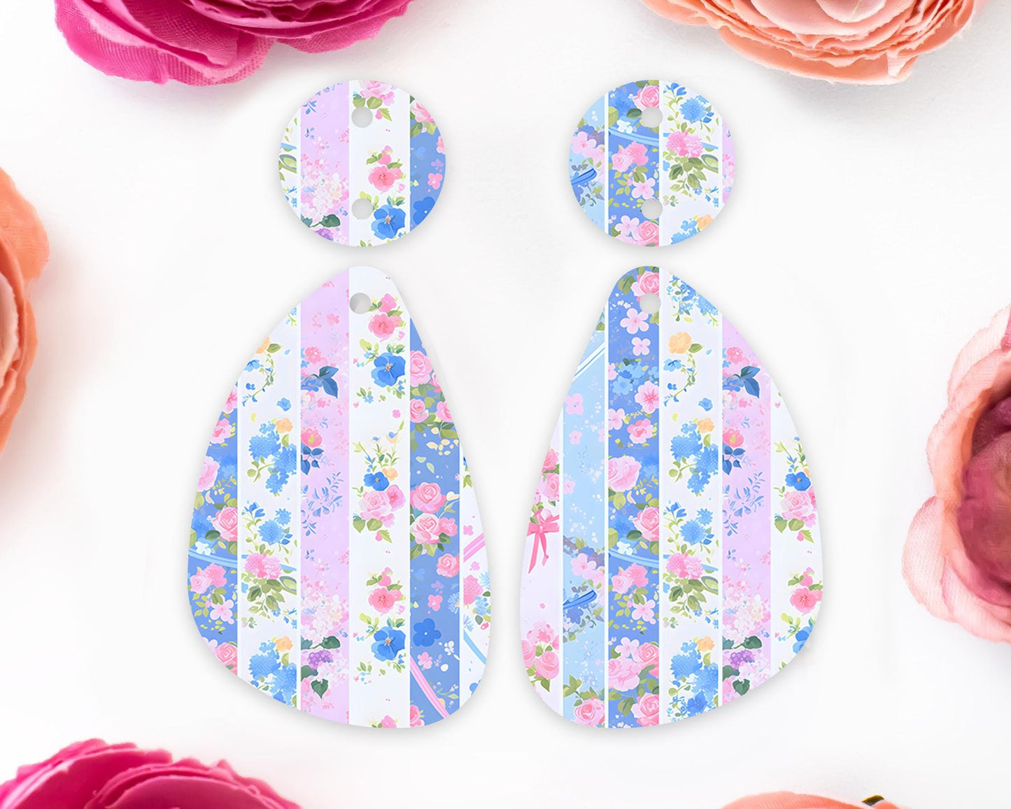 Grandmillennial Flowers Teardrop Earrings Blanks