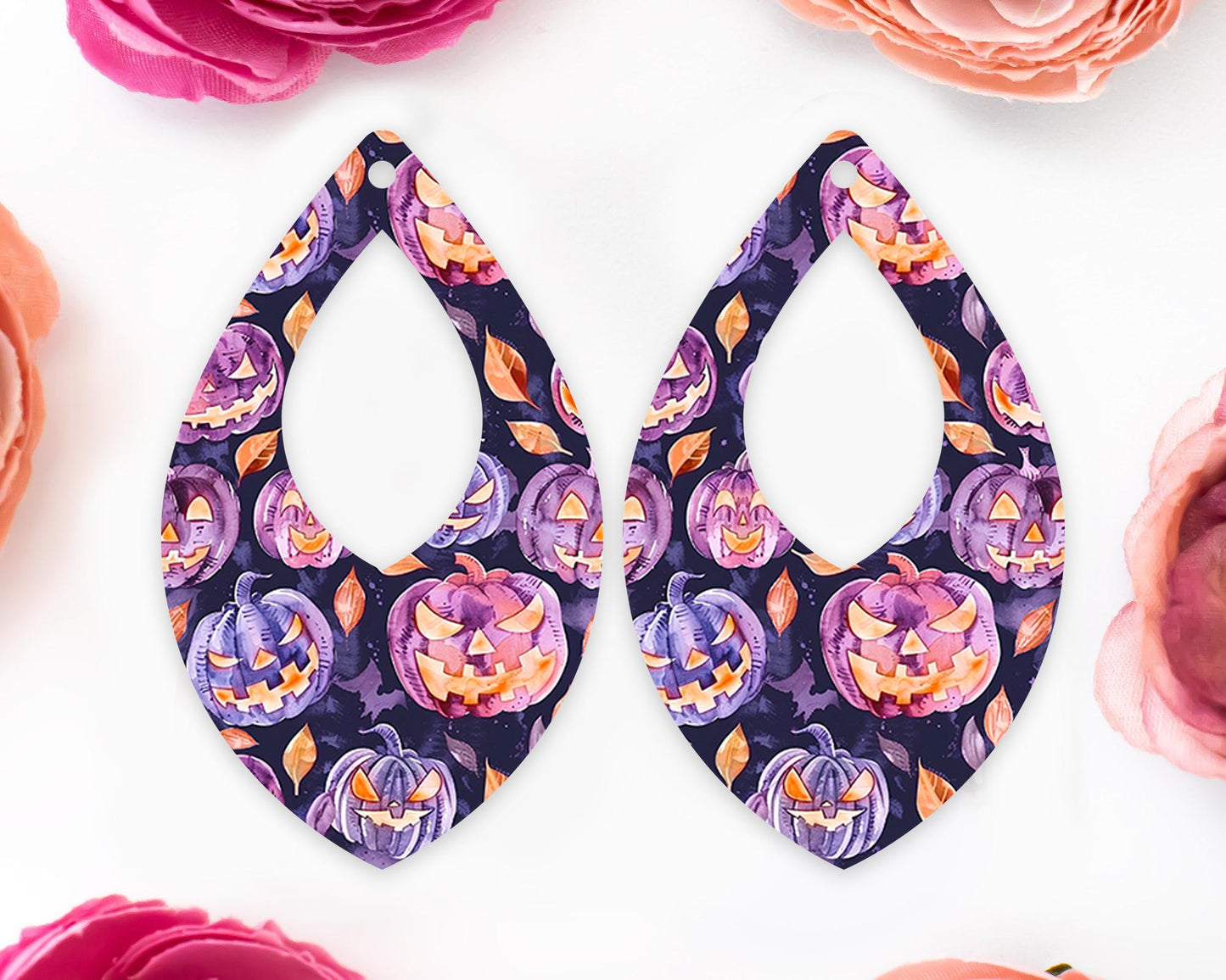 Spooky Pumpkins Halloween Teardrop Earrings Blanks