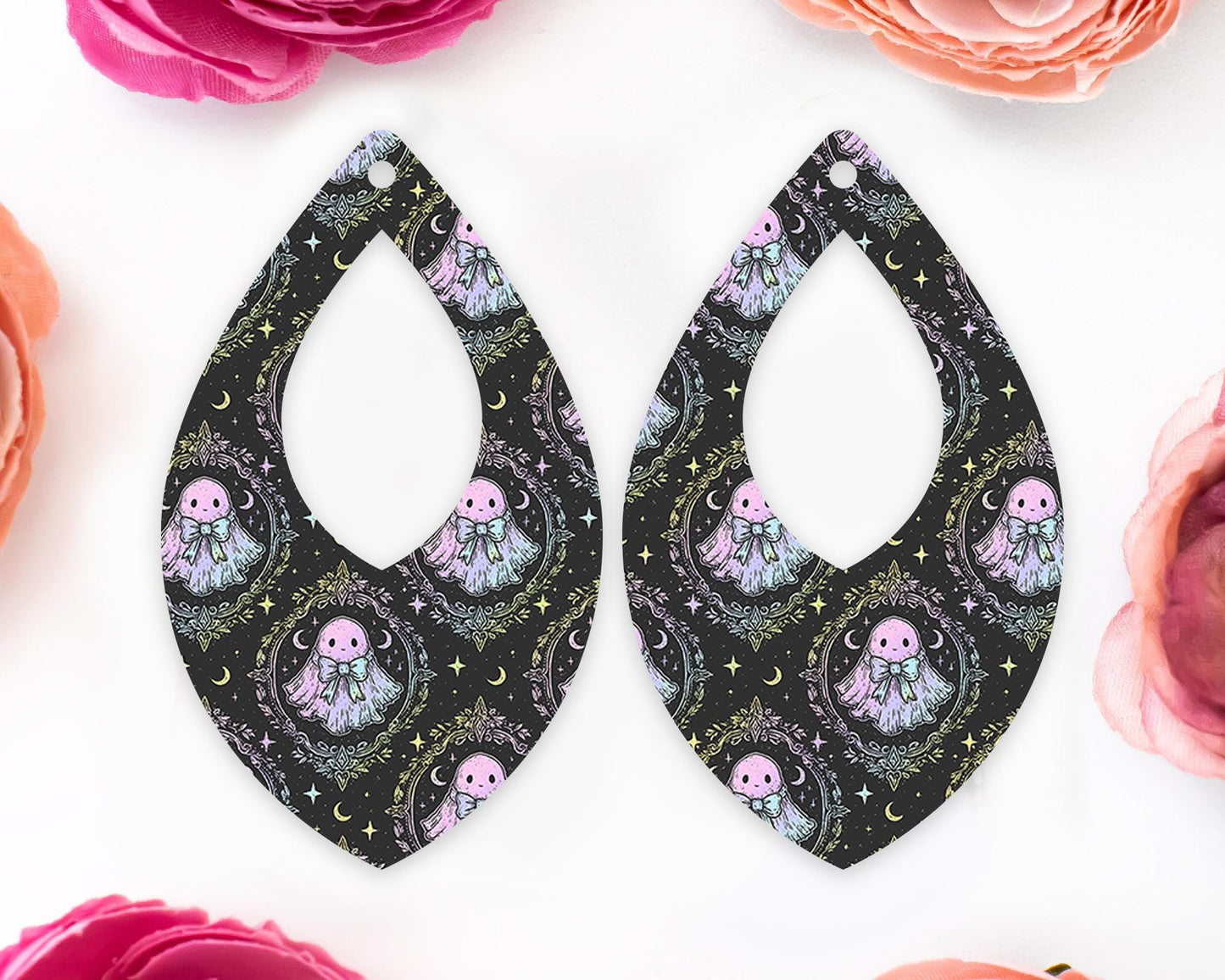 Pastel Ghost Halloween Teardrop Earrings Blanks