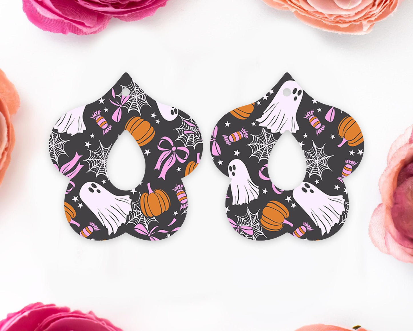 Bow Ghosts Halloween Teardrop Earrings Blanks