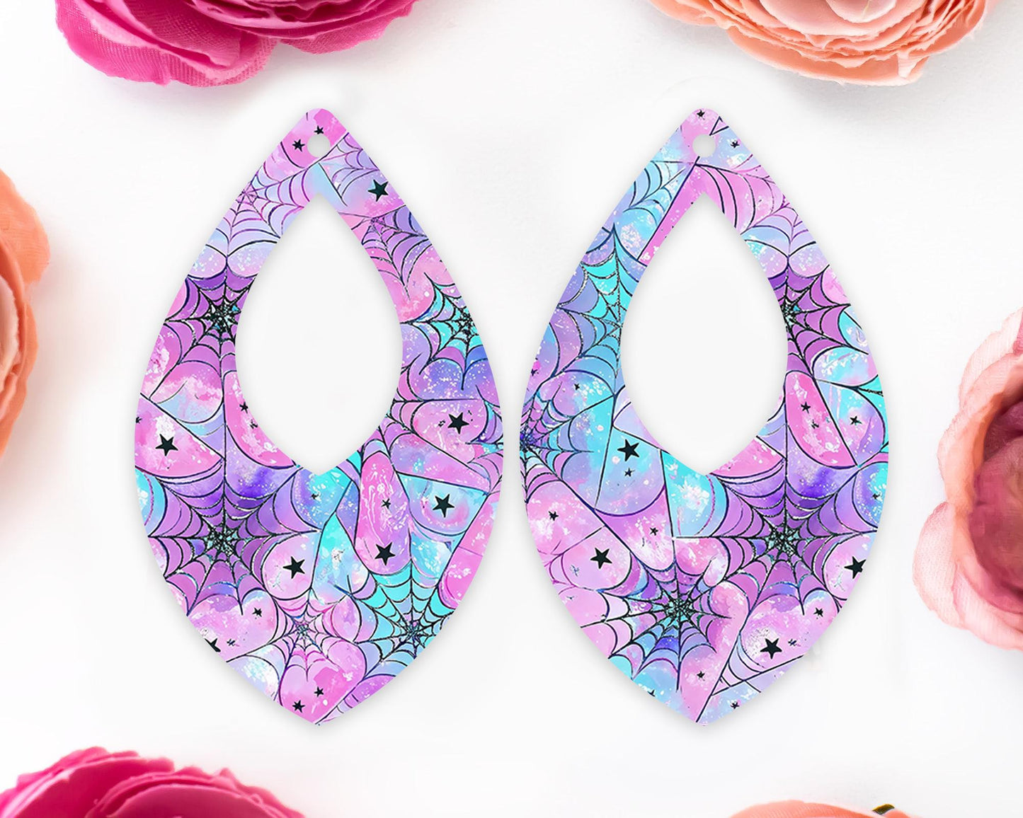 Pastel Spider Web Halloween Diamond Teardrop Earrings Blanks