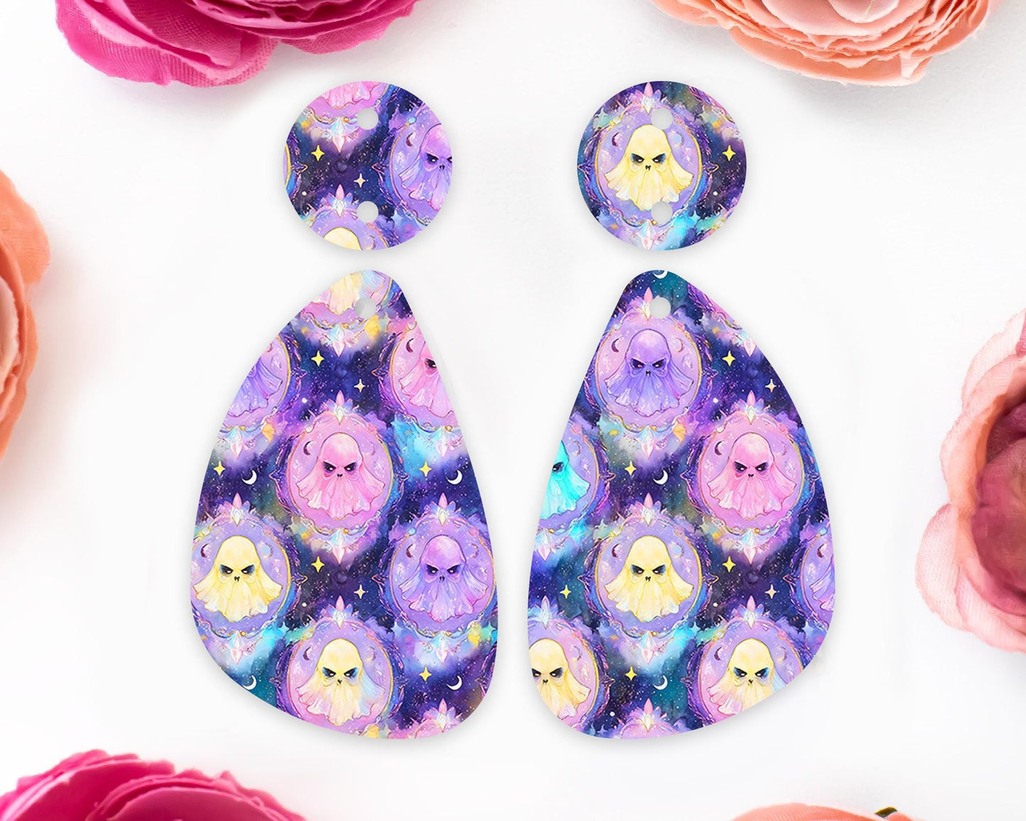 Spooky Pastel Ghosts Halloween Teardrop Earring Blanks