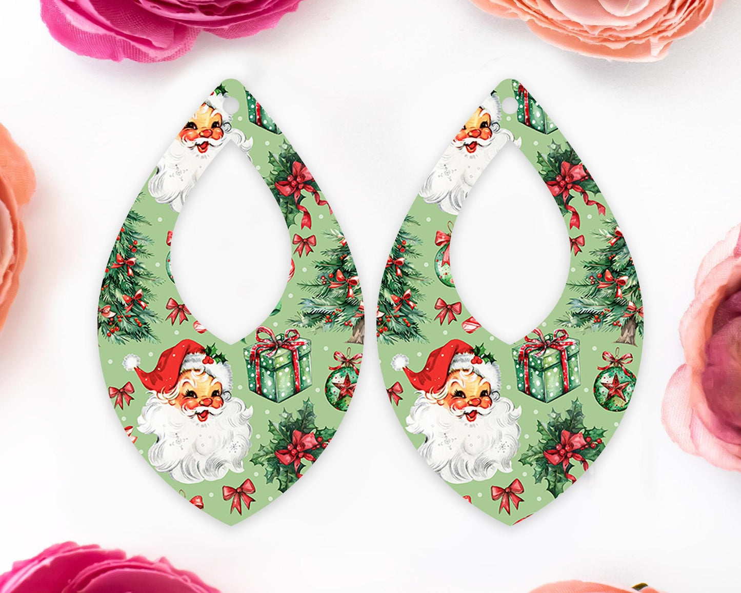 Retro Santa Teardrop Christmas Earring Blanks
