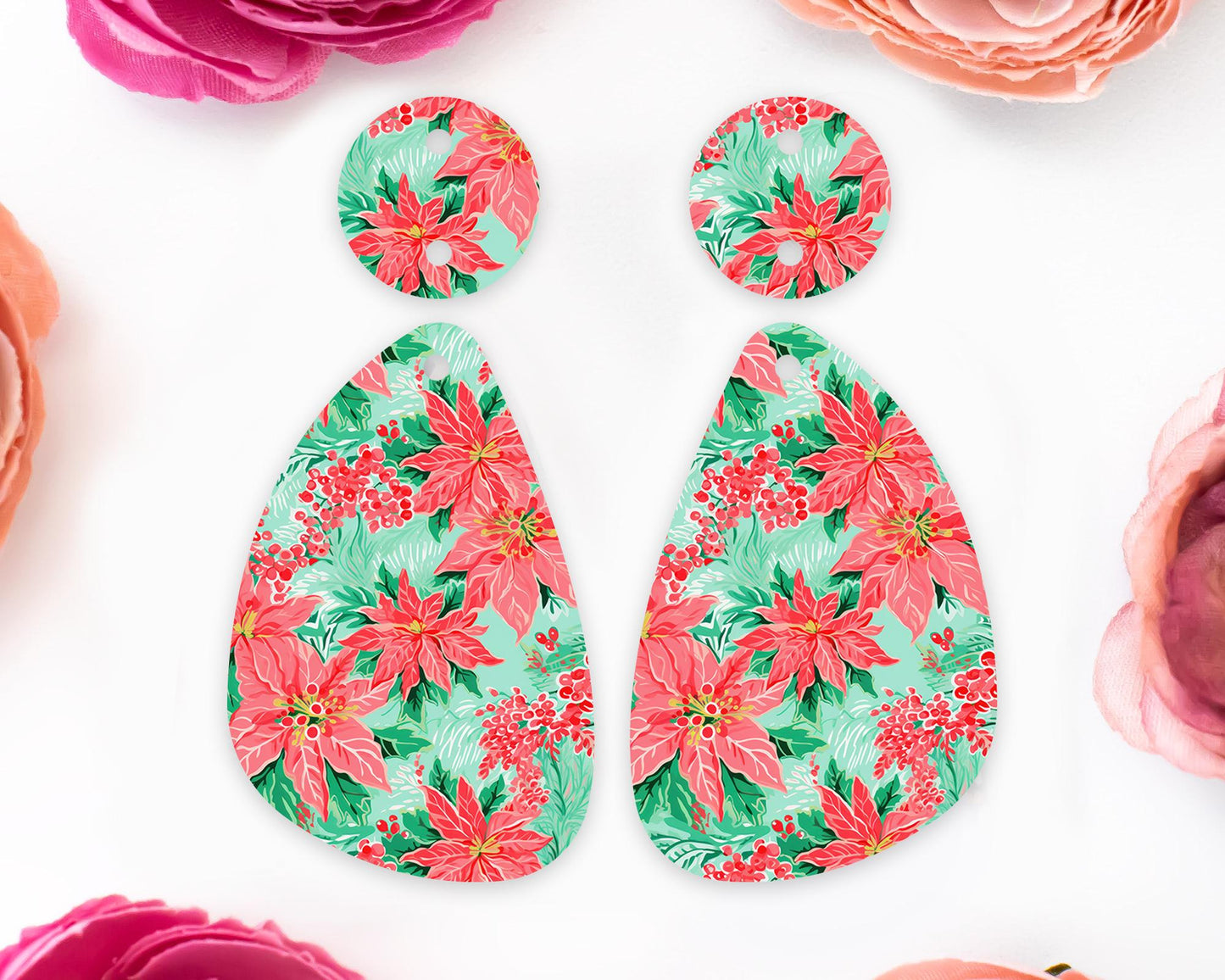 Christmas Poinsettia Teardrop Earring Blanks