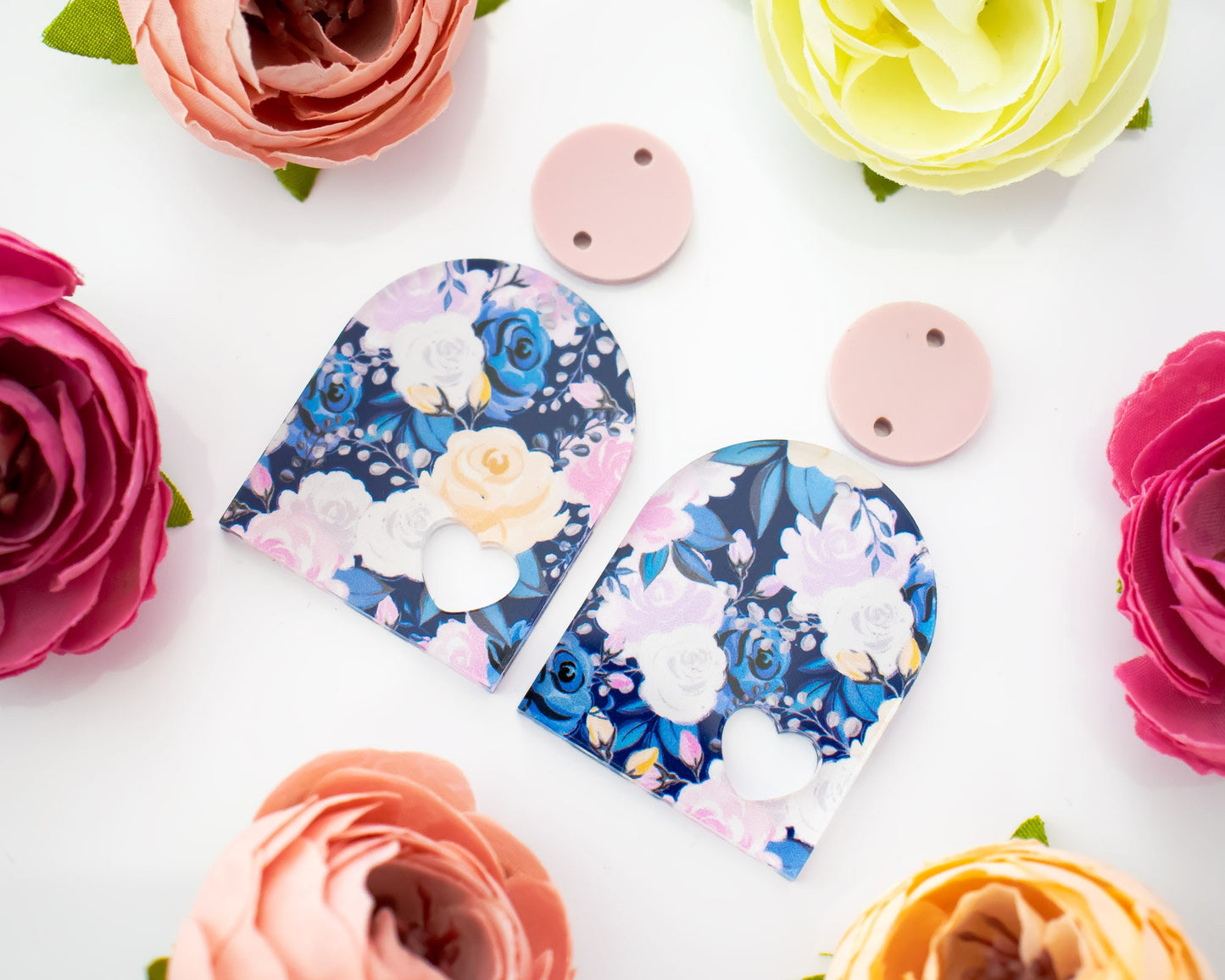 Blue Floral Arch Earrings Blanks