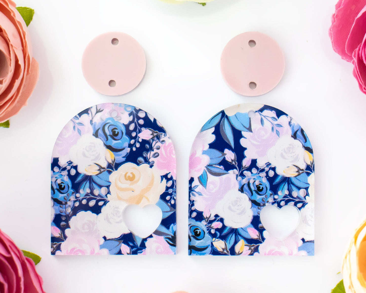 Blue Floral Arch Earrings Blanks
