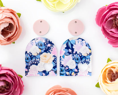 Blue Floral Arch Earrings Blanks