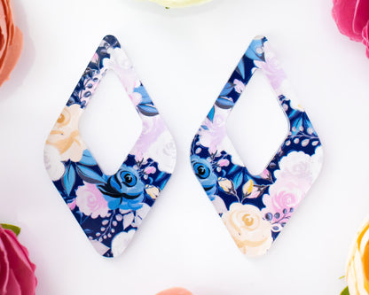 Blue Floral Diamond Teardrop Earrings Blanks