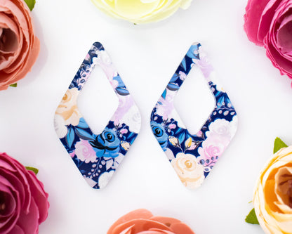 Blue Floral Diamond Teardrop Earrings Blanks