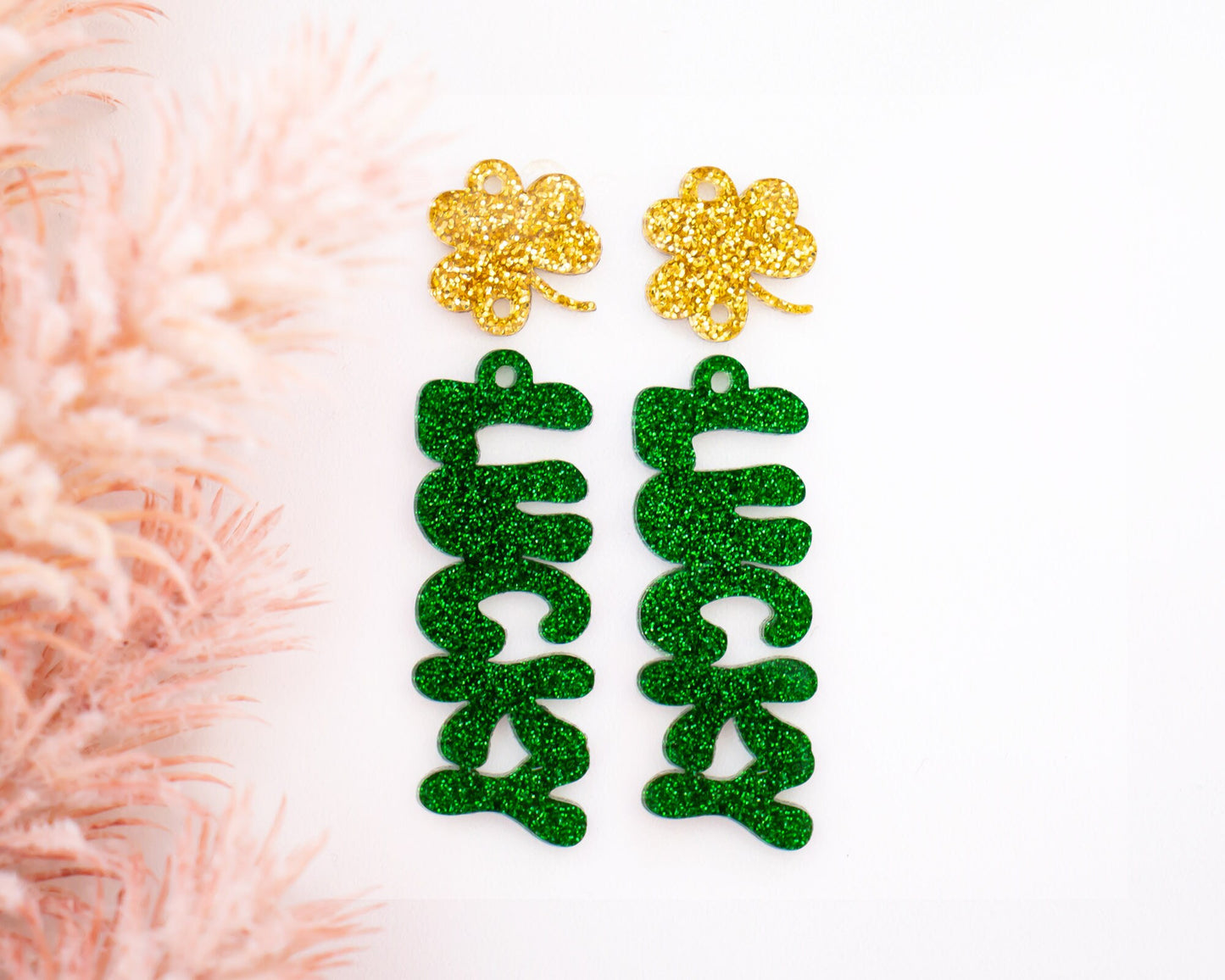 St Patrick's Day Glitter Lucky Shamrock Earring Blanks