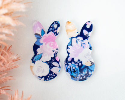 Blue Floral Easter Bunny Earring Blanks