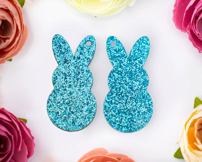 Blue Glitter Easter Bunny Earring Blanks