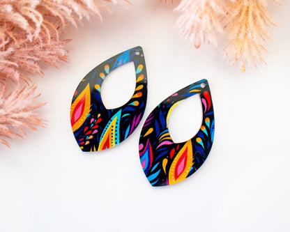 Peacock Feathers Teardrop Earrings Blanks