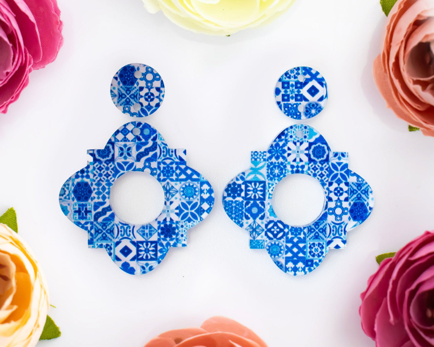 Blue Tile Geometric Earrings Blanks