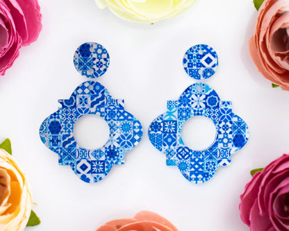 Blue Tile Geometric Earrings Blanks