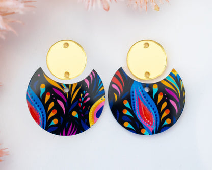 Peacock Feathers Circle Drop Earrings Blanks