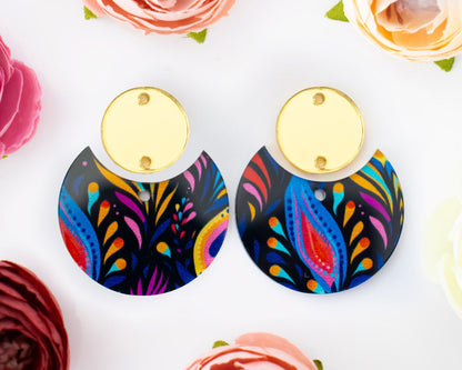 Peacock Feathers Circle Drop Earrings Blanks