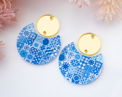 Blue Watercolor Circle Drop Earrings Blanks