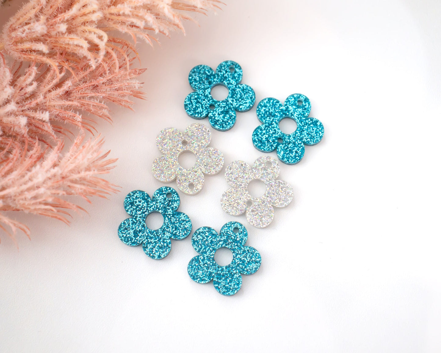 Blue & Silver Stacked Retro Flower Earring Blanks