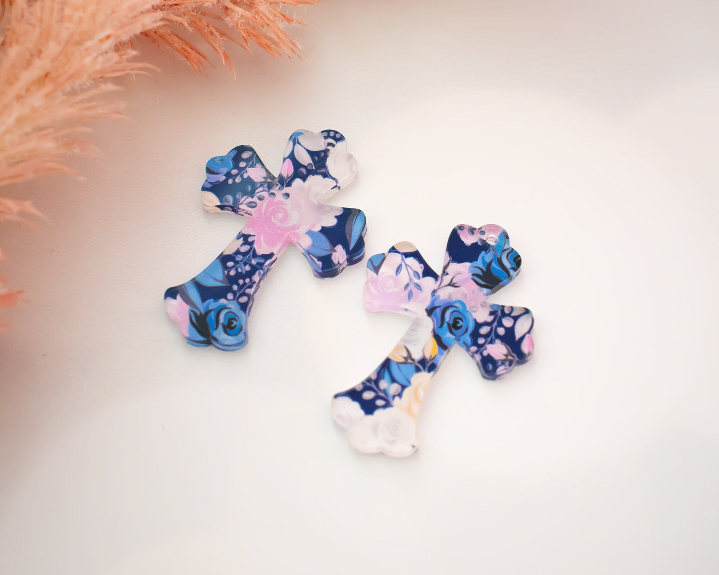 Blue Floral Cross Earring Blanks