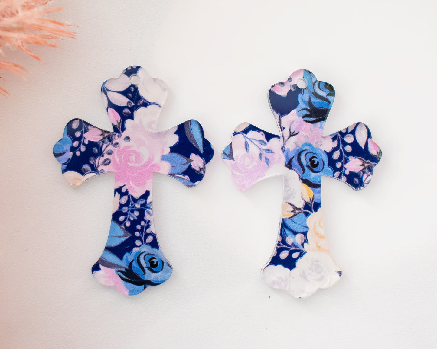 Blue Floral Cross Earring Blanks