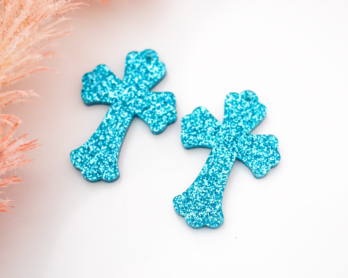 Blue Glitter Cross Earring Blanks