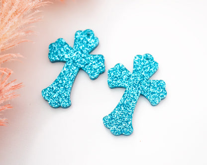 Blue Glitter Cross Earring Blanks