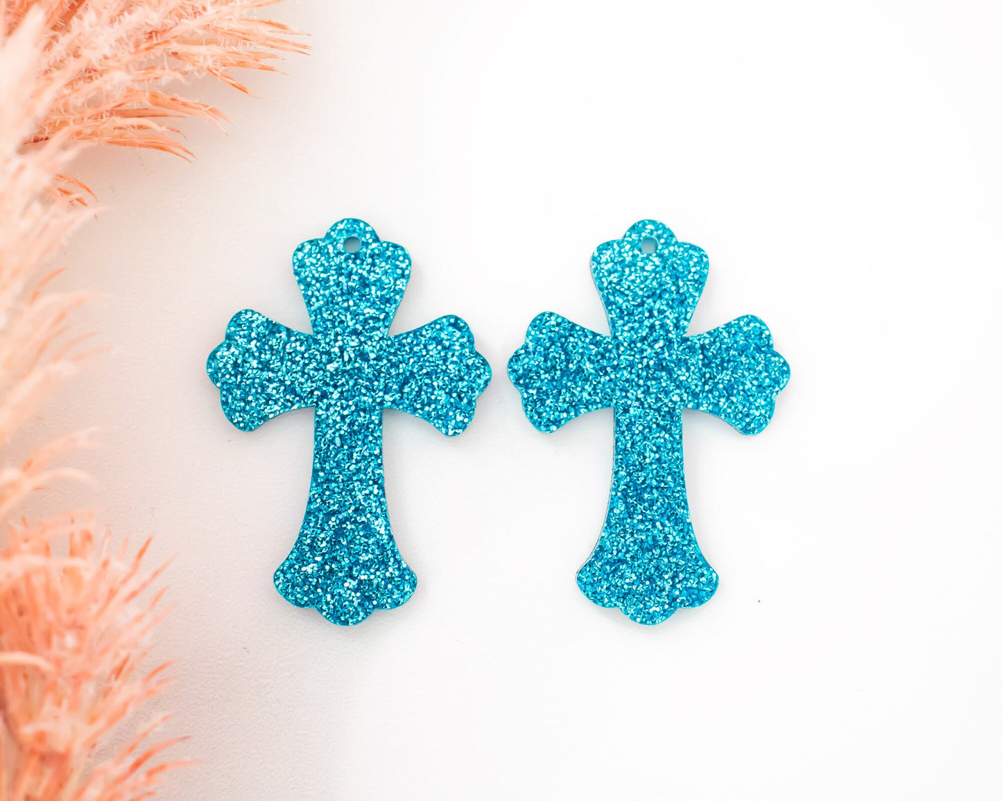 Blue Glitter Cross Earring Blanks