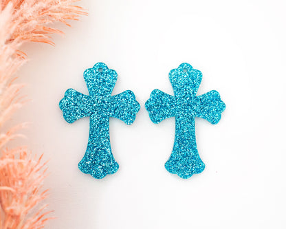 Blue Glitter Cross Earring Blanks