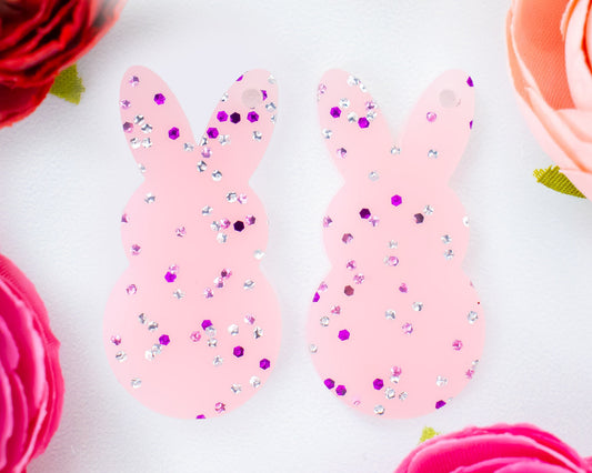 Pastel Pink Glitter Easter Bunny Earring Blanks
